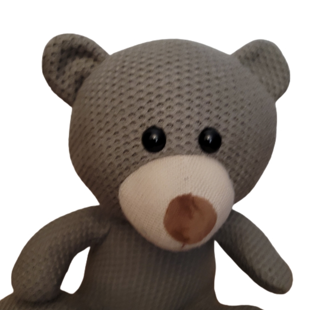 Teddy Bear Plush 13" Gray Waffle Knit Stuffed Animal Oversized Feet - Picture 2 of 4